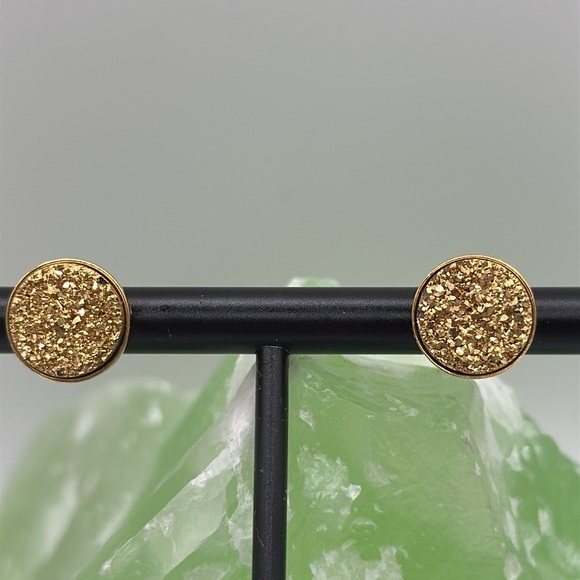 Sparkly gold druzzy silver 925 and gold plated stud post earrings - Picture 6 of 9